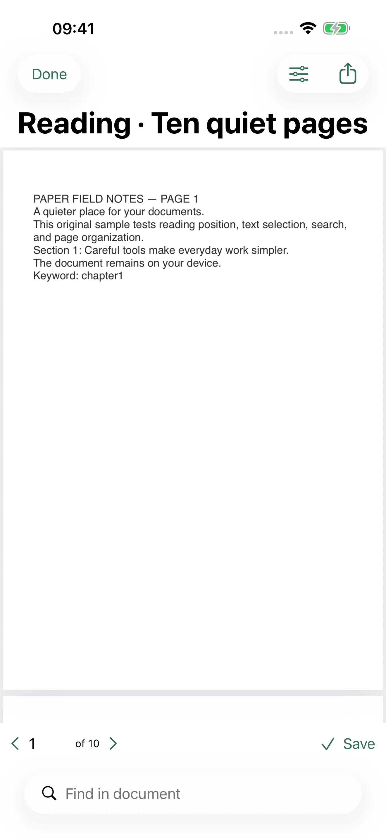 PAPER on iPhone displaying a sample PDF with search, annotation and document tools